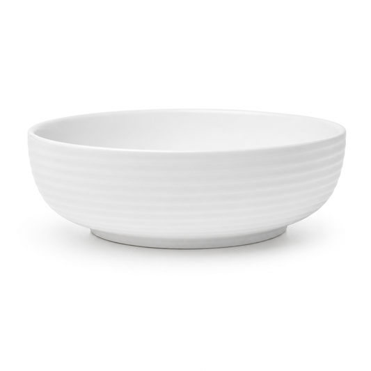 Medium Round White Bowl – Modern Textured Serving Bowl - Habitt