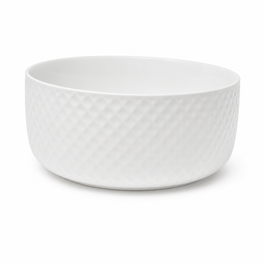 Medium Round White Bowl – Textured Minimalist Serving Bowl - Habitt