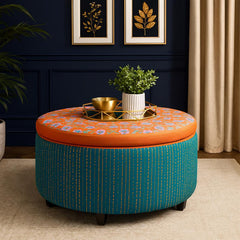 Floral Gold Round Ottoman