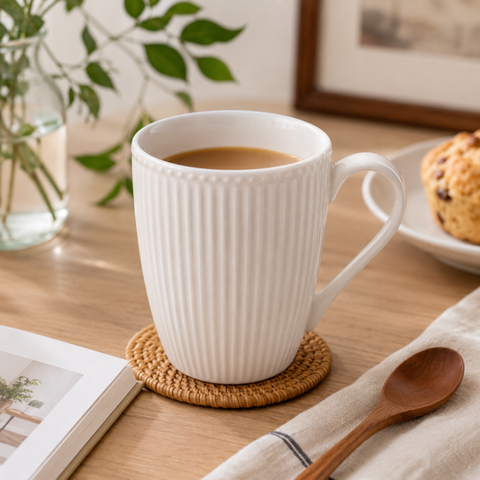 White Ribbed Mug – Modern Minimalist Coffee Mug - Habitt