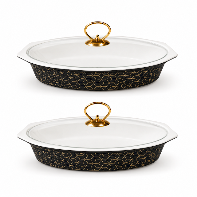 Premium 12.5 Inch Oval Twin Burner Dish Black for Elegant Buffet Service
