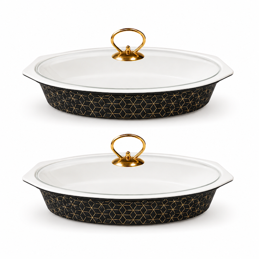 Premium 12.5 Inch Oval Twin Burner Dish Black for Elegant Buffet Service