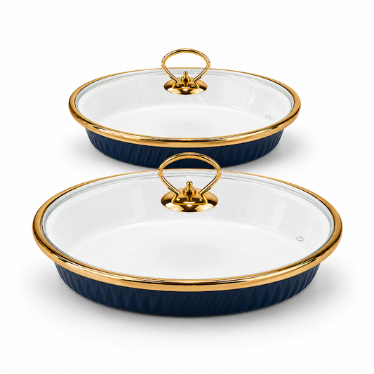 12-Inch Oval Twin Burner Dish (Blue)