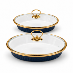 12-Inch Oval Twin Burner Dish (Blue)