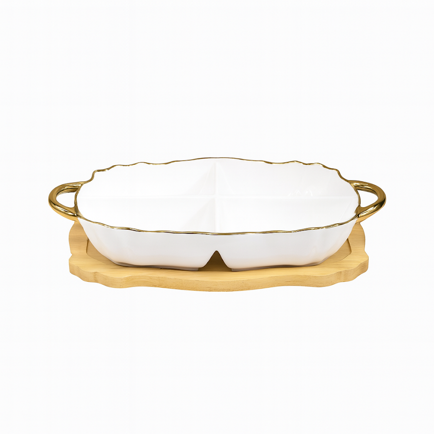 Portion Dish with Wooden Base – 7801 Gold