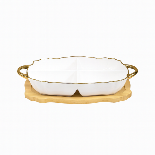 Portion Dish with Wooden Base – 7801 Gold
