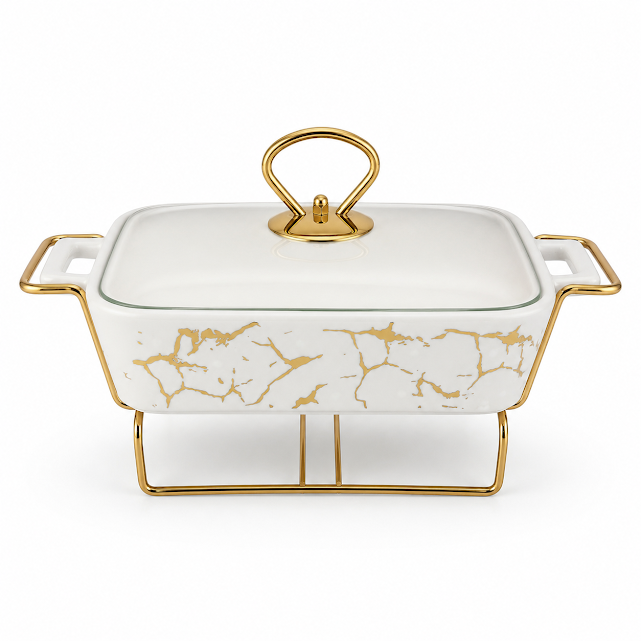 Elegant White Texture Small Burner Dish for Food Warming & Serving