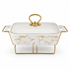 Elegant White Texture Small Burner Dish for Food Warming & Serving
