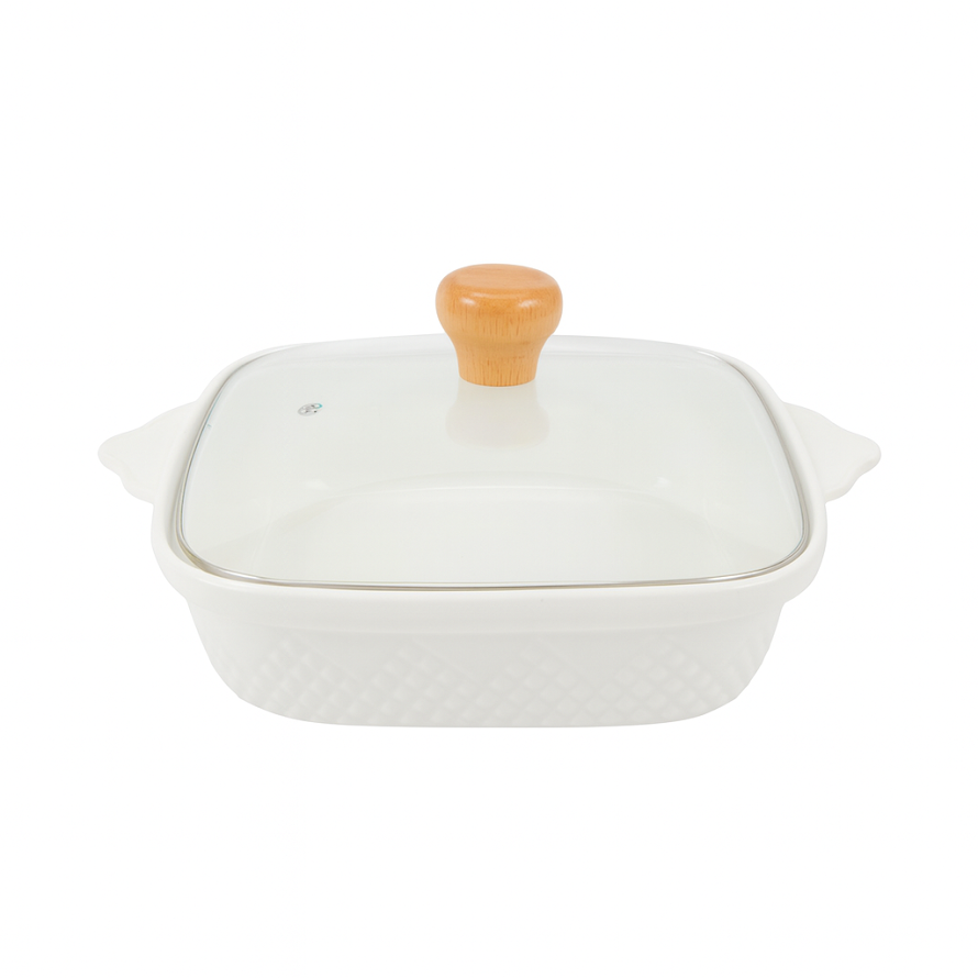 Stylish Serving Dish with Glass Lid – Wooden Knob Handle