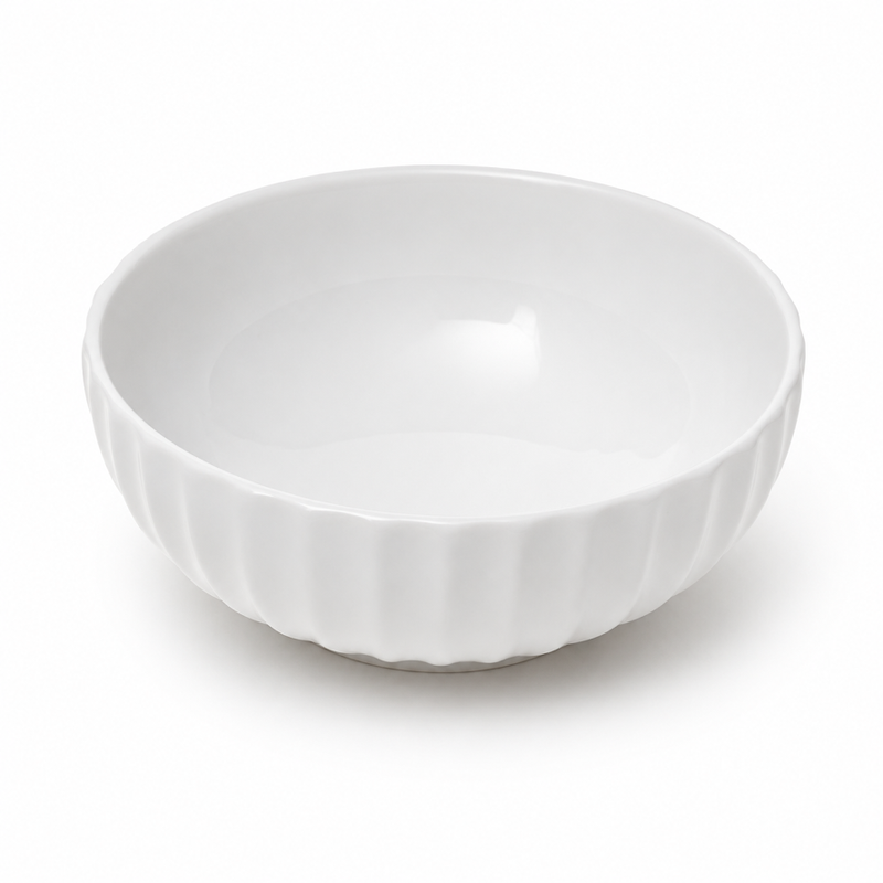 Small Round White Bowl – Elegant Textured Serving Bowl - Habitt