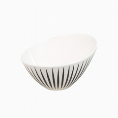Stylish Striped Ceramic Salad Bowl – Black & White
