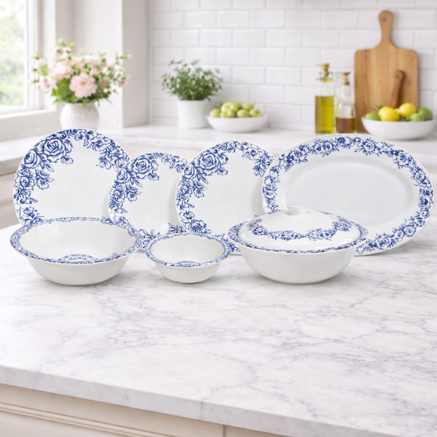 Azure Blossom Dinner Set – Timeless Floral Elegance for Refined Dining (22 / 30 / 43 PCS)