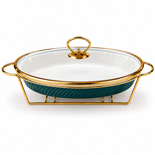 Premium 12 Inch Oval Burner Dish Blue for Elegant Buffet Service