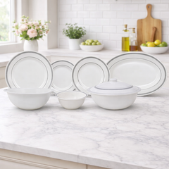 Chroma Stripes Dinner Set – Elegant White & Black Rim Design (22 / 30 / 43 PCS)