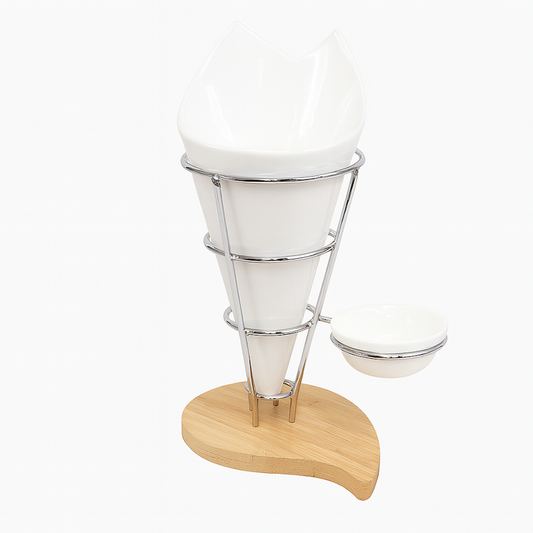 Stylish Fries Stand with Wooden Base – White & Silver