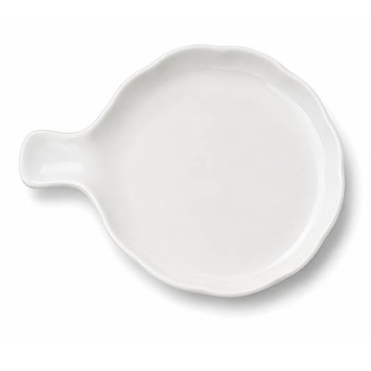 Round White Serving Platter with Handle – Elegant Modern Serving Plate - Habitt