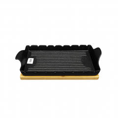 Stylish Rectangular Ceramic Sizzler with Wooden Base – Black