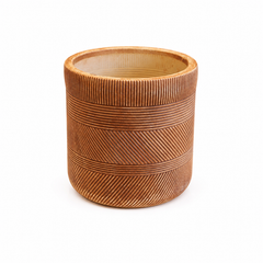 Large Terracotta Round Planter – Textured Lining Design Decorative Plant Pot - Habitt