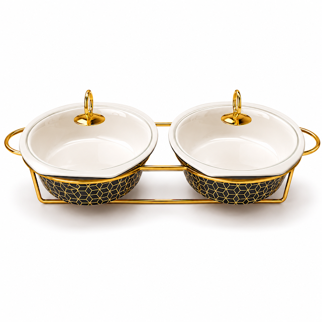 Premium 12.5 Inch Oval Twin Burner Dish Black for Elegant Buffet Service