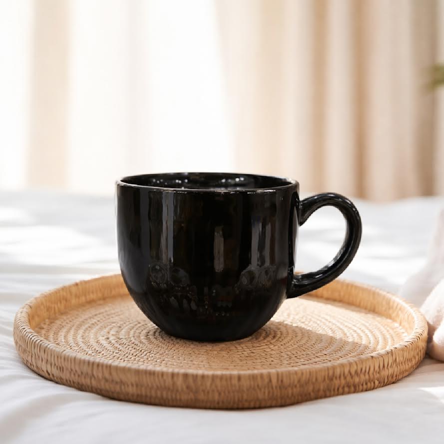 Classic Black Ceramic Coffee Mug – Gloss Finish Everyday Tea & Coffee Cup - Habitt