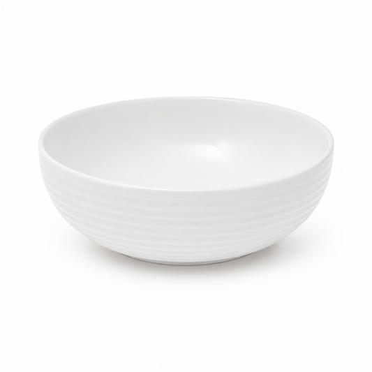 Medium Round White Bowl – Modern Textured Serving Bowl - Habitt