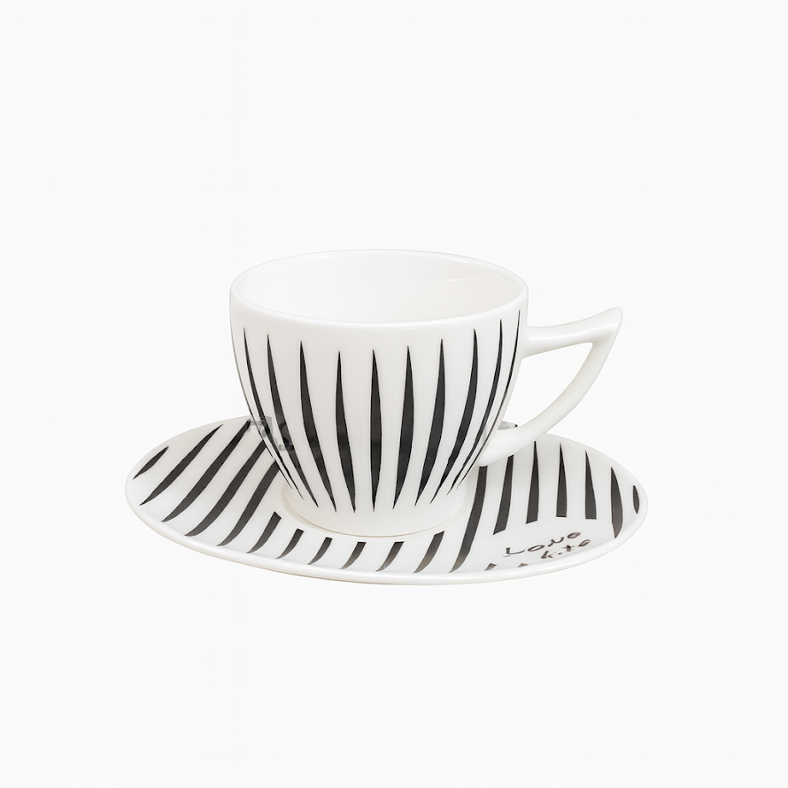 Stylish 1-Piece Striped Cup and Saucer Set – Black & White