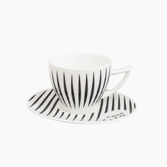 Stylish 1-Piece Striped Cup and Saucer Set – Black & White