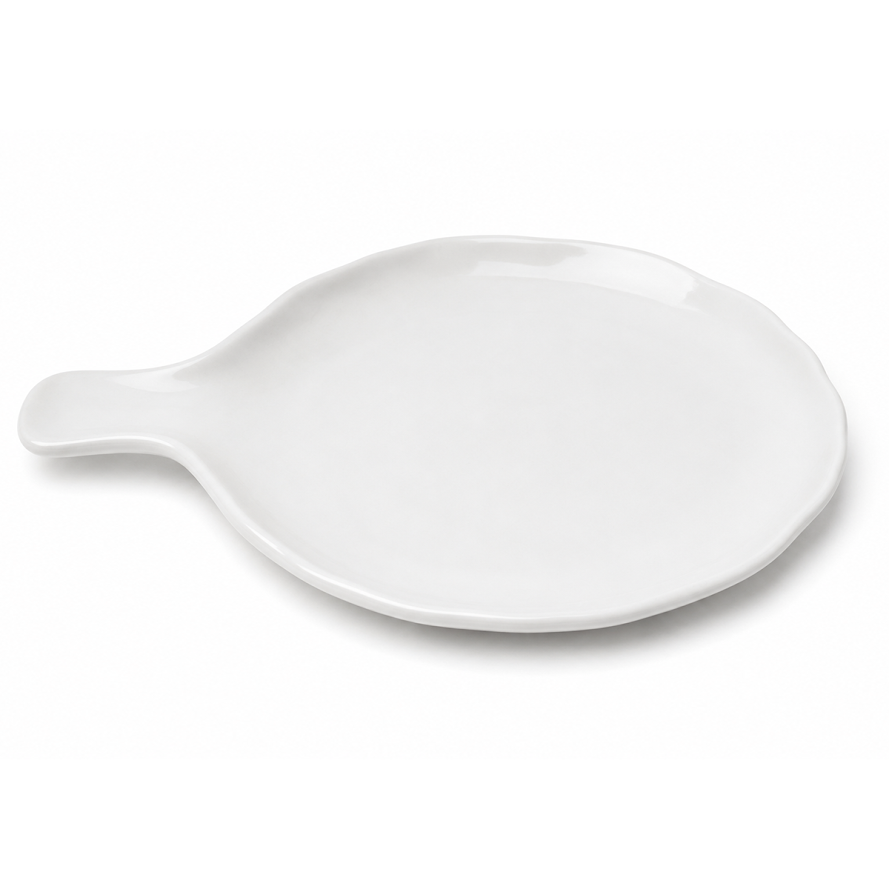 Round White Serving Platter with Handle – Elegant Modern Serving Plate - Habitt