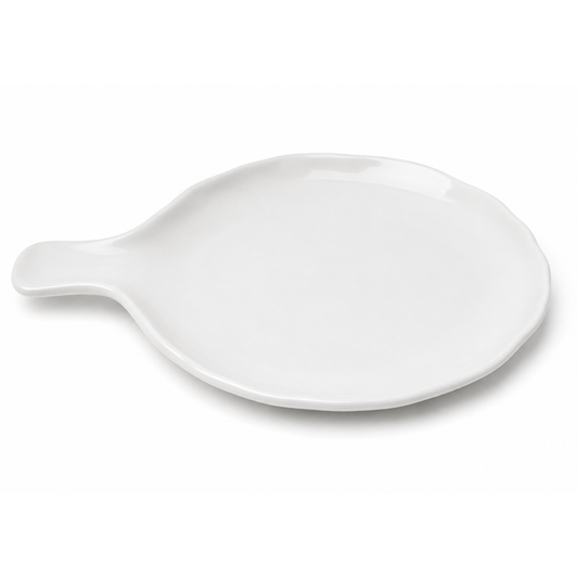 Round White Serving Platter with Handle – Elegant Modern Serving Plate - Habitt