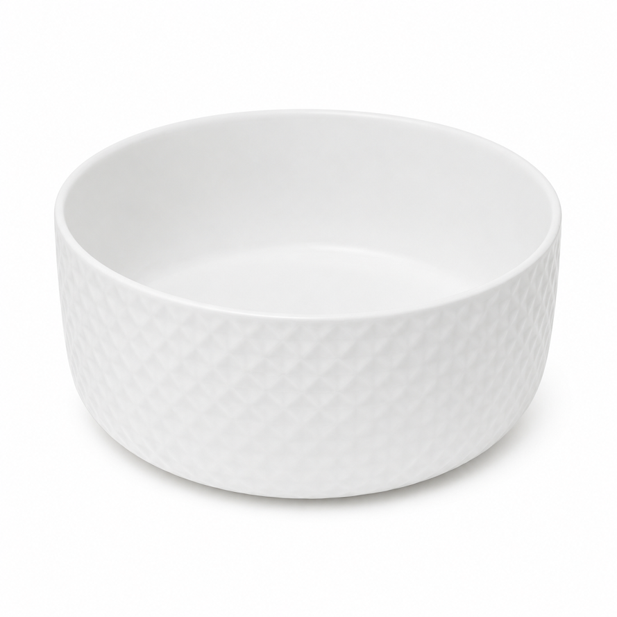 Medium Round White Bowl – Textured Minimalist Serving Bowl - Habitt