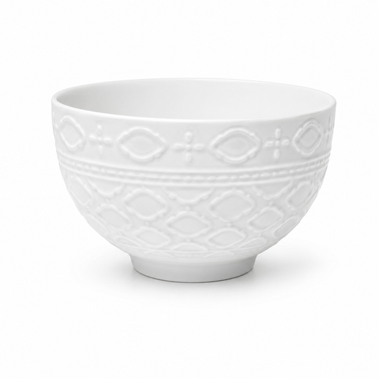 Small Round White Bowl – Embossed Decorative Serving Bowl - Habitt