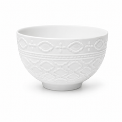 Small Round White Bowl – Embossed Decorative Serving Bowl - Habitt