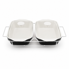 Elegant Twin 11-Inch Rectangular Serving Dish with Stand