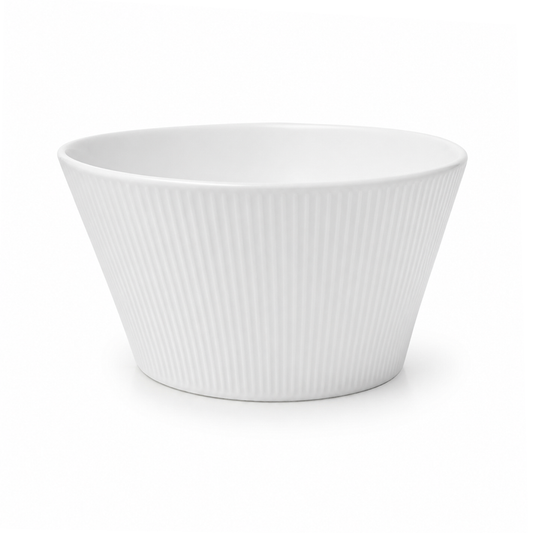 Standard Round White Bowl – Modern Ribbed Serving Bowl - Habitt