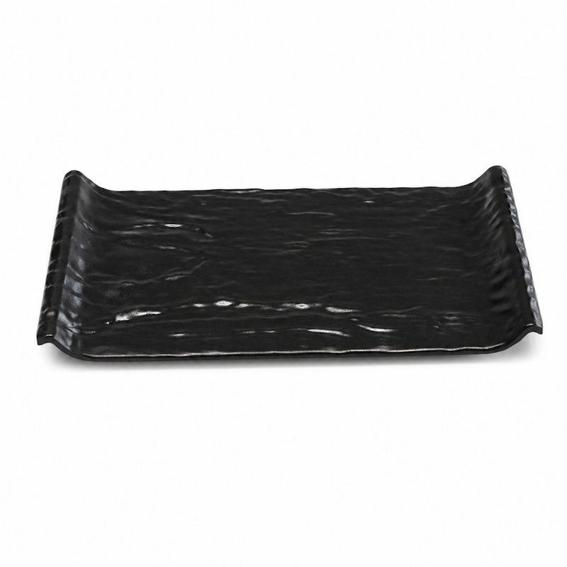 Medium Black Rectangular Platter – Modern Textured Serving Tray - Habitt