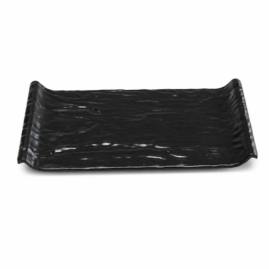 Medium Black Rectangular Platter – Modern Textured Serving Tray - Habitt