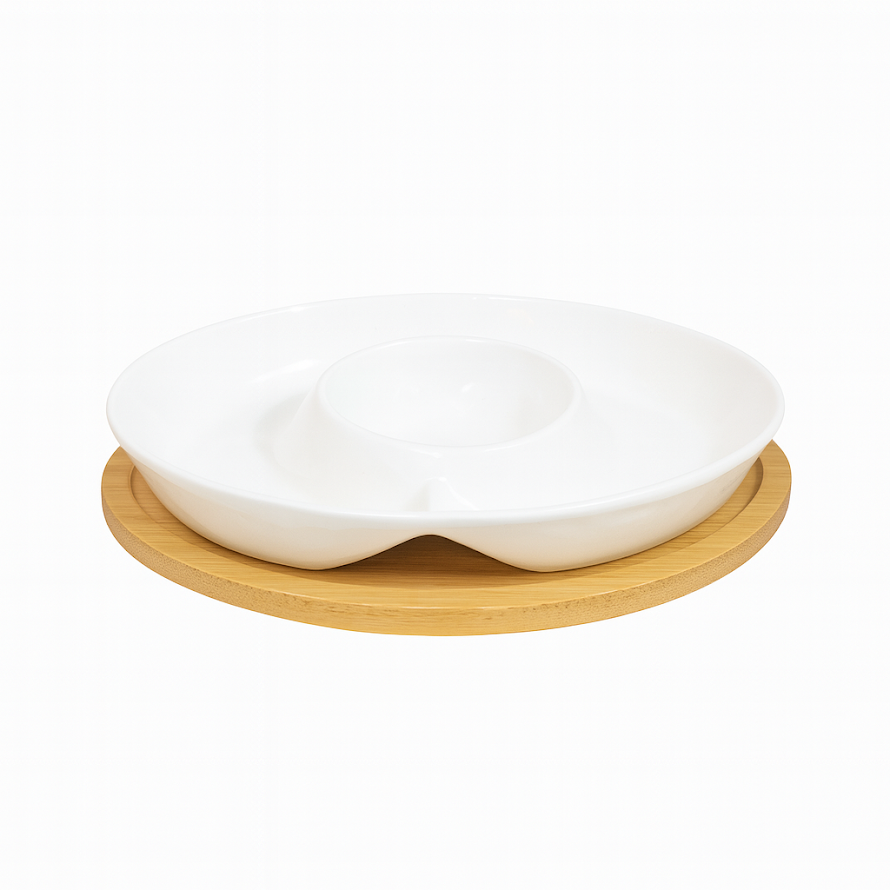 Stylish Portion Dish with Wooden Base – 16895