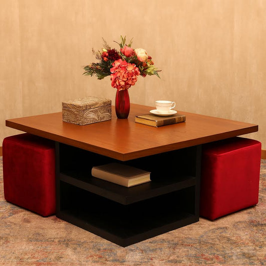 Bernard Center Table (Wooden Top) with two Poufs