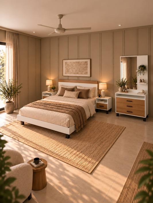 Elana Bed and sidetable  & Dresser Bundle with Rs. 7,500 Gift Card