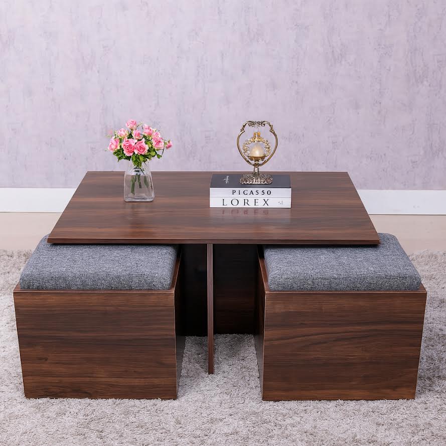 Demon Coffee Table (Wooden Top) with 04 Puffy