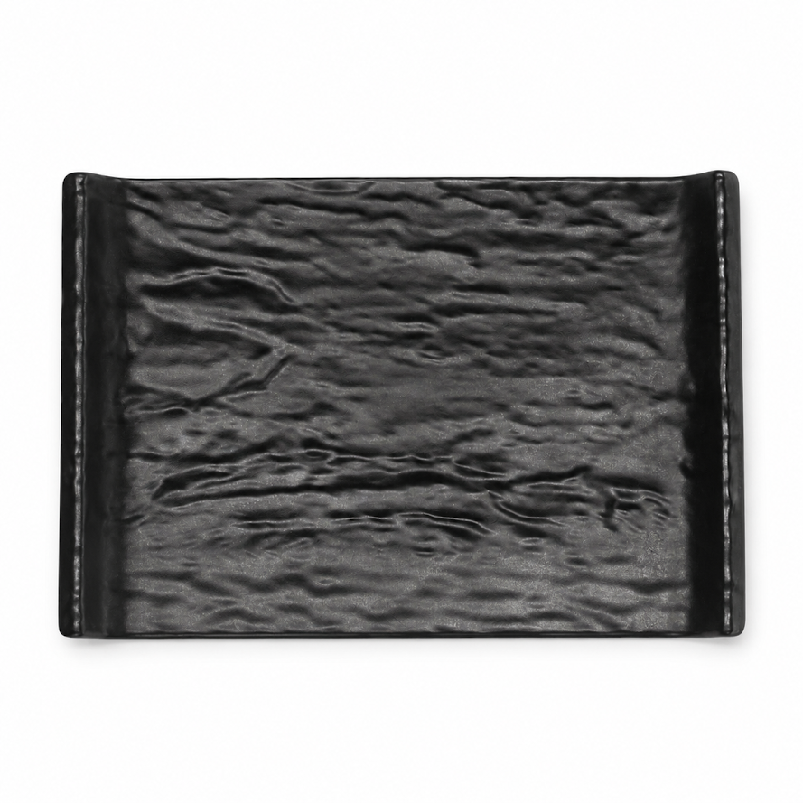Medium Black Rectangular Platter – Modern Textured Serving Tray - Habitt