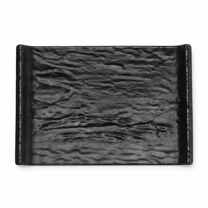 Medium Black Rectangular Platter – Modern Textured Serving Tray - Habitt