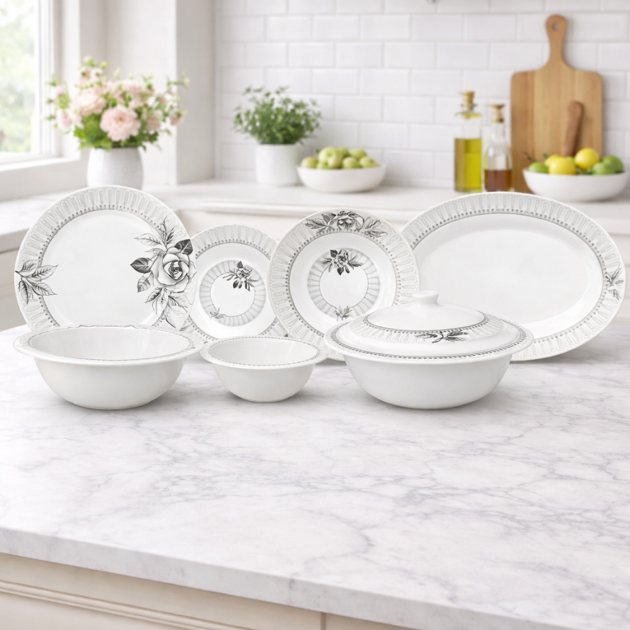 Shadow Bloom Dinner Set – Dark Florals with Deep, Timeless Elegance (22 / 30 / 43 PCS)