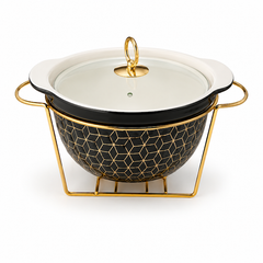 Premium 10.5 Inch Round Casserole – Black & Gold Serving Dish
