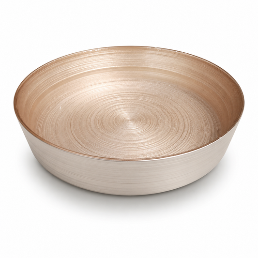 Large Round Golden Deep Plate – Elegant Textured Serving Plate - Habitt