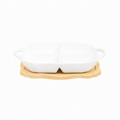 Stylish 4-Portion Serving Dish with Wooden Base