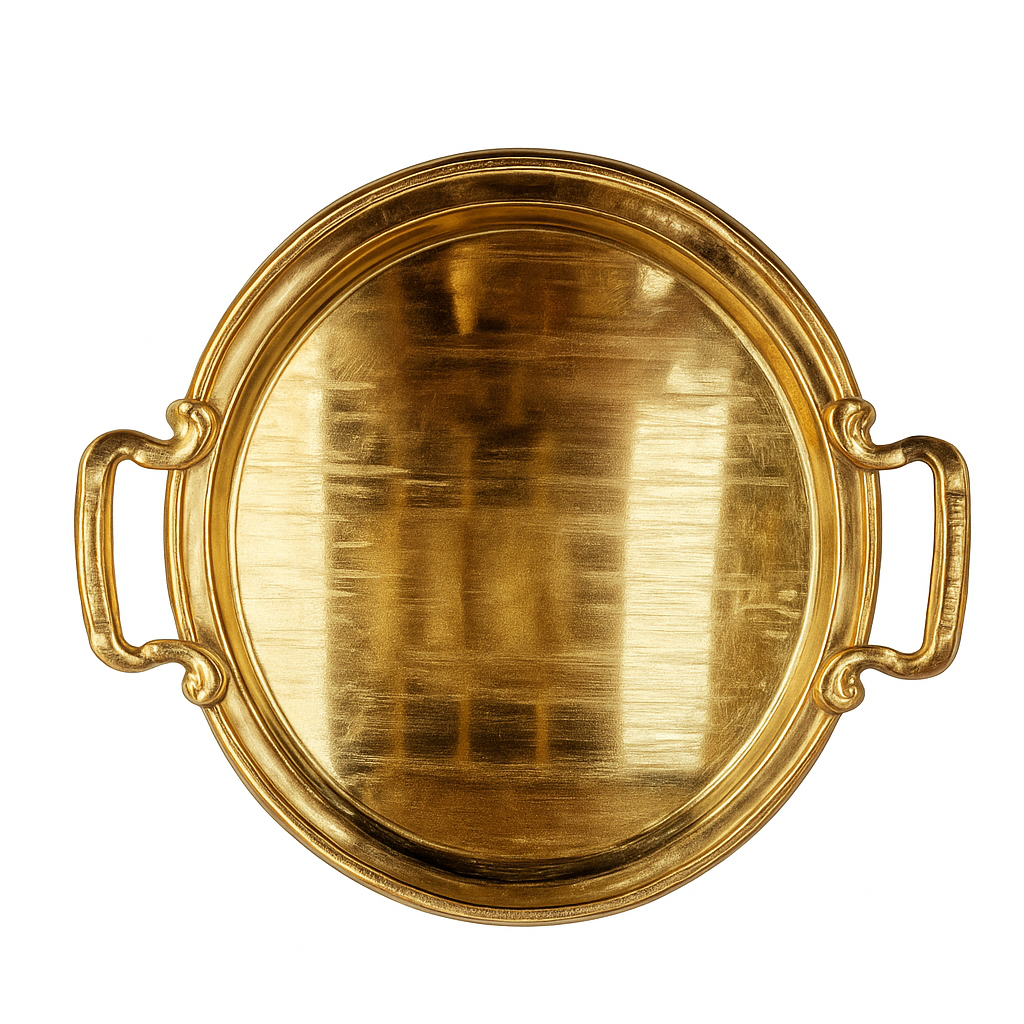 Antique Gold Metal Tray Set of 3 – Oval Decorative Serving Trays with Handle