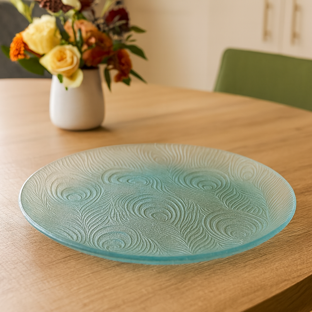 Clear Pressed-Glass Peacock-Pattern Dessert Plate Set – 6 Pieces, 178 mm Diameter