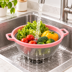 Round Steel Strainer With Colorful Handle 30 Cm | Kitchen Sieve