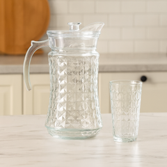 Diamond-Texture Clear Glass Water Set – 7-Piece Set (1.7 L Jug + 278 mL Glasses)
